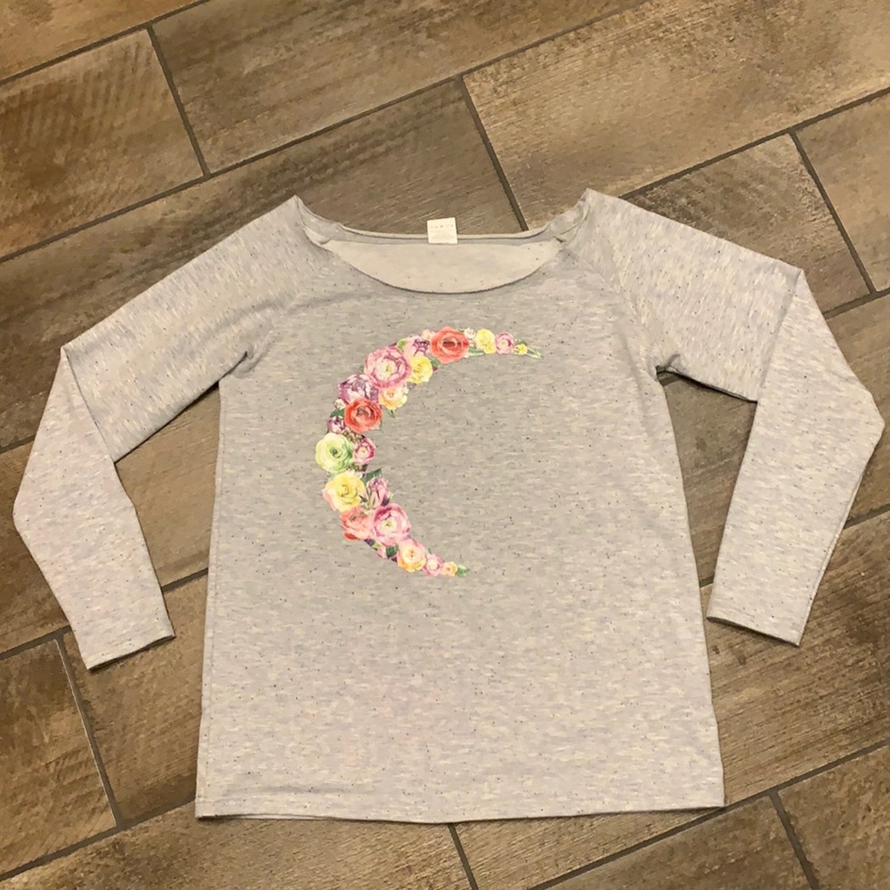 Zyia floral moon off the shoulder light weight sweatshirt